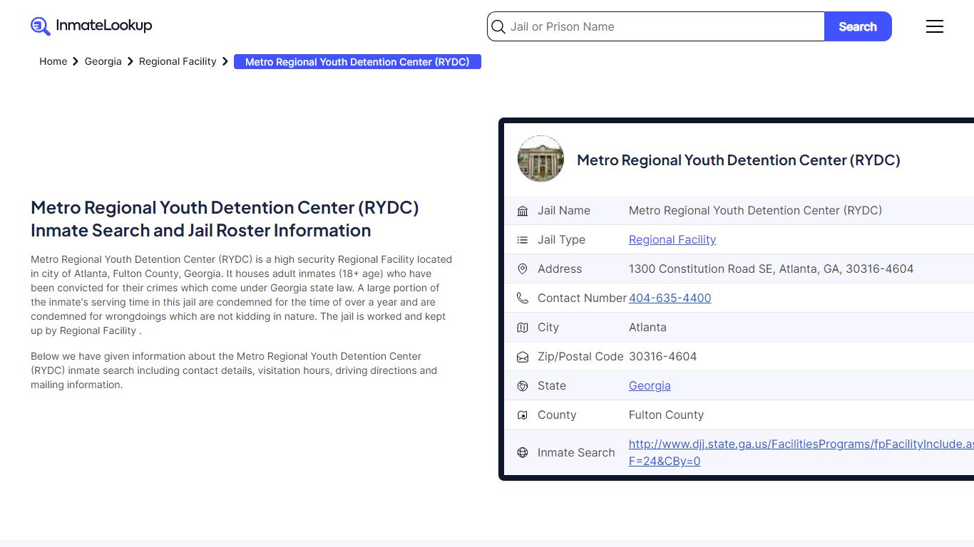 Metro Regional Youth Detention Center (RYDC) Inmate Search and Jail ...