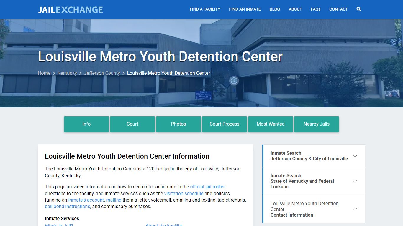Louisville Metro Youth Detention Center, KY Inmate Search, Information